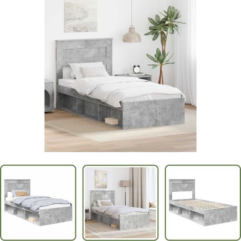 vidaXL Estructura de cama Liso con cabecera Gris concreto 90 x 190 cm (1/5)