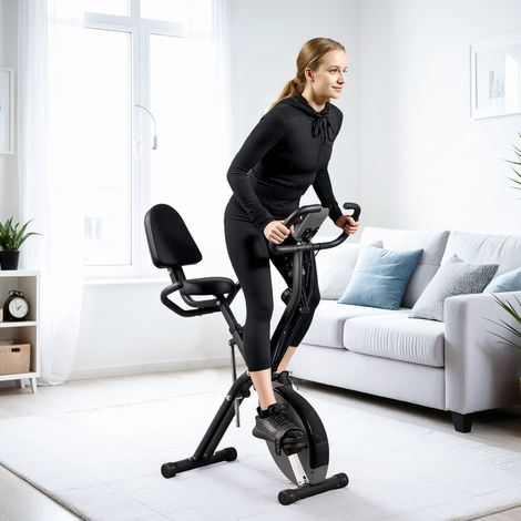 Geräuschloses, klappbares Heimtrainer-Fahrrad mit Magnetbremse, LCD-Monitor und Armbändern, 43 x 97 x 109 cm, Schwarz