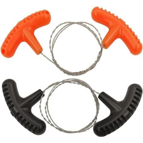 Deux mini scies à fil, orange et noire, de 740 mm de long, adaptées au camping et à la randonnée. (1/5)