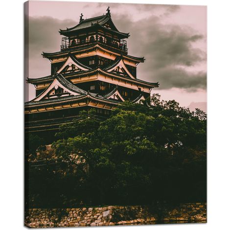 Leinwandgemälde Architektur Burg Hiroshima 40x50 cm