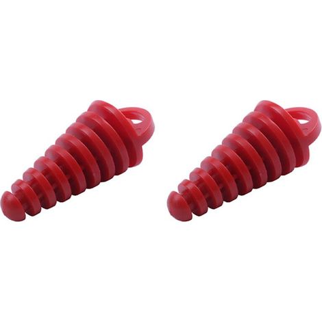 Due tappi per la pulizia della marmitta di scarico, adatti per motociclette, veicoli fuoristrada, ATV e moto a quattro ruote, di colore rosso. (1/3)