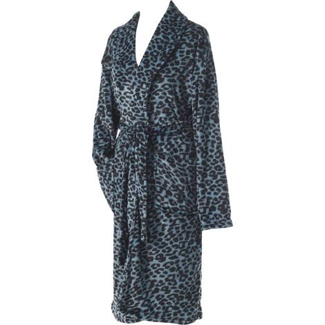 Peignoir col chale Leopard bleu