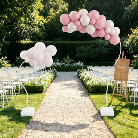 1.5m/2.5m Kit de support pour arche en ballons blancs, kit d'arche en ballons à plier librement, support pour ballons avec socle (1/5)