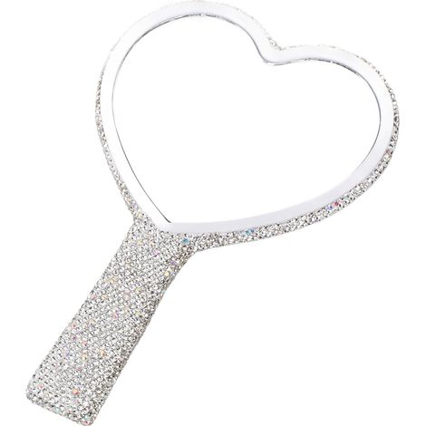 Miroir de poche blanc à strass, haute définition, portable, en forme de cœur, avec poignée, idéal pour les voyages, les mariages et le quotidien. (1/5)