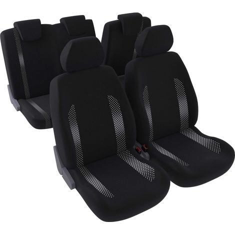 Jeu complet de housses de sièges - Universelles - Voiture/Auto - Lavable - Avant / Arrière 2/3-1/3 - Tissu noir / jacquard