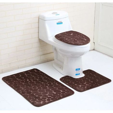 ZOLGINAH 3pcs Tapis De Bain Mousse Mémoire Piédestal Et Tapis De Bain Tapis De Douche Tapis De Salle De Bains, Tapis Contour en U et Couverture De Siège De Toilette(Marron.) (1/3)