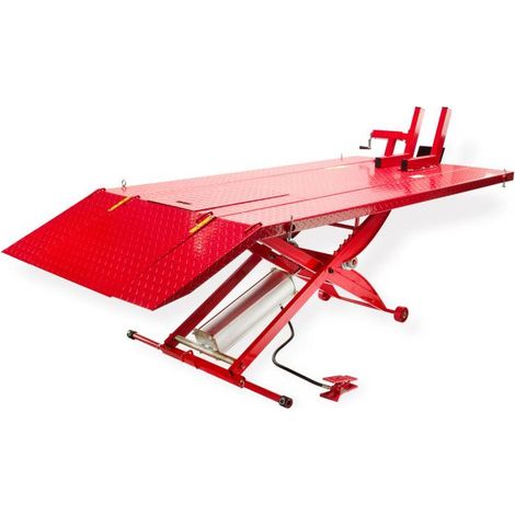 Dema – Table élévatrice pneumatique 2000 mm – Charge 450 kg – Hauteur max 81 cm – Rampes latérales amovibles – Pour moto et quad