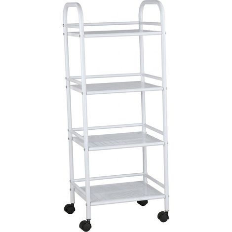 Carrello Portavivande 4 Ripiani Ruote Cucina Mobile 40x32x75 cm Bianco
