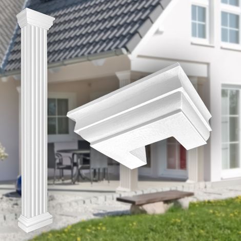 Säulen und Halbsäulen eckig voll kanneliert in 3 Größen, Fassadenstuck modern außen, Prestige Decor: Kapitell, Größe M - halbiert