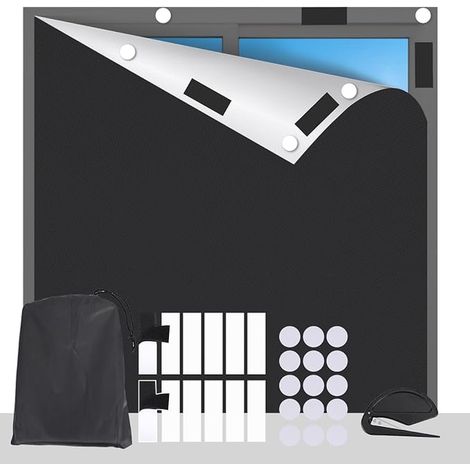 Store Occultant Fenêtre, 200 x 145 cm Tissu Occultant, découpable avec Attaches Auto-adhésives, pour Chambre Bureau Grenier Caravane Voyage (1/5)