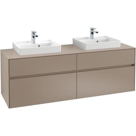 Villeroy &amp Boch Collaro Meuble pour lavabo avec éclairage, 1600x548x500 mm, 4 tiroirs, pour 2 lavabos, C021L0, Coloris: Façade/carcasse : Blanc brillant, poignée : Blanc mat - C021L0DH