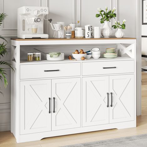 Buffet Blanc - Buffet bahut salon- Armoire Salle à manger avec 2 portes et 2 tiroirs -140 x 40 x 105 cm -Moderne -MDF (1/5)