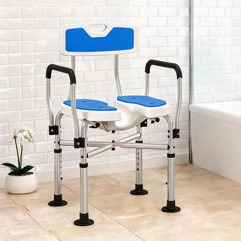 Chaise de douche bleue réglable avec dossier et accoudoirs azul (1/5)