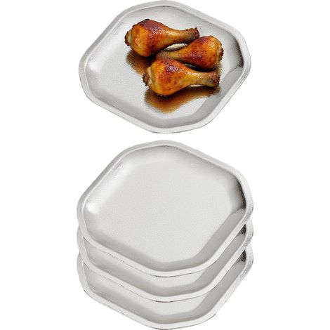 Assiette aplatissante délicate, carrée, en acier inoxydable, 15x15 cm, set de 4, argentée, adaptée aux entrées, desserts, gâteaux, salades, sushis (1/5)