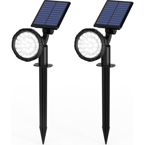 Lot de 2 Spots Solaires d'extérieur, projecteurs solaires,IP65 étanches à 25 LED lampes solaires pour chemins, extérieur Jardins, Clôtures (Blancs Chaud) (1/5)