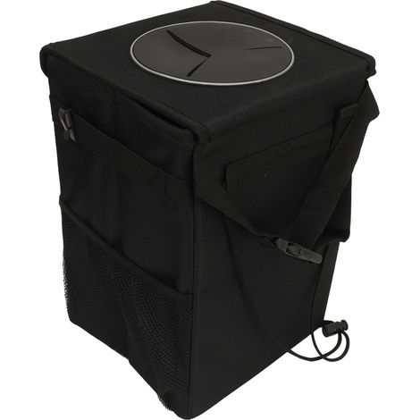 Poubelle de voiture avec couvercle, sac poubelle suspendu avec poches de rangement, poubelle de voiture pliable et portable, dimensions : 190 x 190 x 300 mm (1/5)
