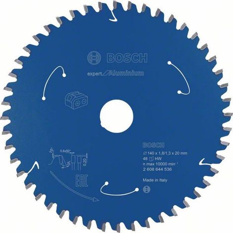 Bosch Kreissägeblatt Expert for Aluminium für Akku-Handkreissägen 140 x 1,8 / 1,3 x 20 48 Zähne - 2608644536