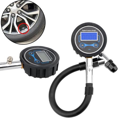 (Noir) Système de surveillance et de test de pression des pneus pour véhicules automobiles : manomètre numérique avec écran LCD haute précision et outil de réparation. (1/5)