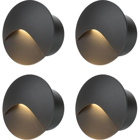LED Spot Mural Encastré 3W, Lumière d'escalier 60mm, Blanc chaud Applique murale encastrée avec boîte, 230V eclairage mural alu IP44, pour l'intérieur et l'extérieur, noir（Paquet de 8）
