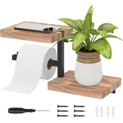 Porte-papier toilette en bois avec étagère, support mural pour (1/5)
