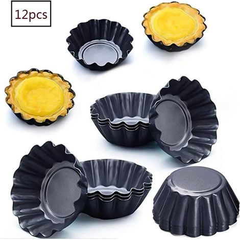 12 Stück Torteletts Törtchenformen Tartelette Förmchen 6,5Cm Mini Tarteform Kohlenstoffstahl Eierkuchenform (schwarz) (1/4)