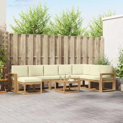 vidaXL Outdoor-Sofagarnitur 9 Stk. Weiß und Creme (1/5)