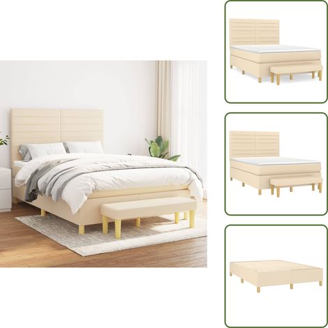 Boxspringbett mit Matratze Creme 140x190 cm Stoff - Boxspringbett - Doppelbett - Cremefarbenes Bett - Betten Günstig - Schlafzimmermöbel (1/5)