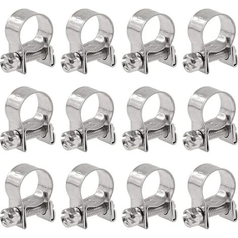 12 mini colliers de serrage réglables en acier inoxydable (11-13 mm) pour injection de carburant (1/5)