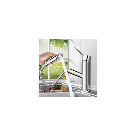Grifo de lavabo de latón con rociador extraíble, grifo mezclador para baño, grifo de lavabo con aireador extraíble, cartucho cerámico, acabado cromado.