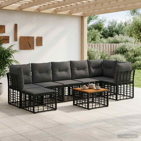 vidaXL Ensemble de canapés d'extérieur 8 pcs Noir et Gris foncé (1/5)