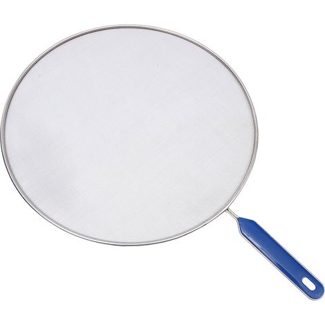 Couvercle Anti-éclaboussure Pour Wok - Grille En Acier Inoxydable Avec Poignée Bleue - Protection Contre Les Éclaboussures D'huile Chaude - 1 Pièce (1/5)