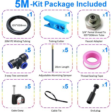 Kit de brumisateur universel réglable (tube de 8 mm de diamètre - 5 m) pour l'irrigation des pelouses et jardins. (1/5)