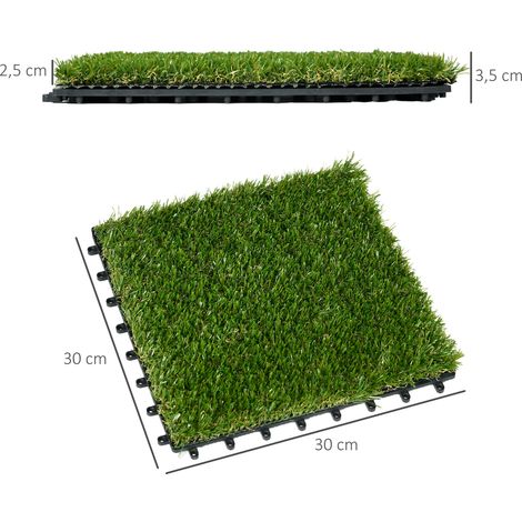 Kunstrasen, naturgetreu, Drainagefunktion, 11 K Fasern/m², 25mm Höhe, 10-er Set je 30x30cm, Grün (1/5)