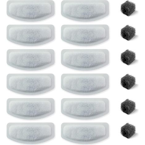 Filtre à eau de rechange standard et 6 éponges préfiltrées - compatibles avec la fontaine à eau pour animaux ORSDA® de 2 litres (64 oz) en acier inoxydable - Lot de 12 (1/5)