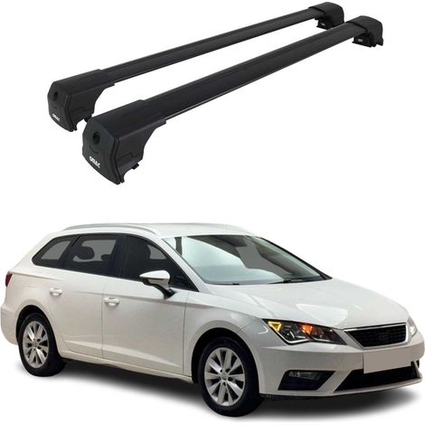 OMAC Aluminium Dachträger Querträger für Seat Leon III Kombi 2014-2020 FL – City Crash – ISO/PAS 11154:2006 – Abschließbar – Max. 75 kg – 2 Stangen Schwarz (1/5)