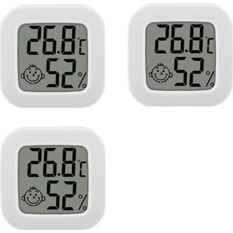 3 Stück Mini Thermometer Hygrometer Elektronisches Temperatur- und Feuchtigkeitsmessgerät mit integrierter Knopfzelle (Weiß)