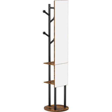 Appendiabiti con specchio a figura intera e vano, girevole 360°, 174 x 40 cm, nero e marrone (1/5)