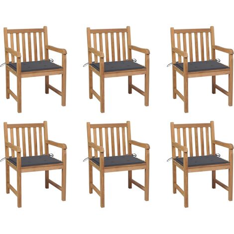 Lot de 6 Chaises de jardin Fauteuils de Jardin avec coussins anthracite Bois de teck 61466 (1/5)