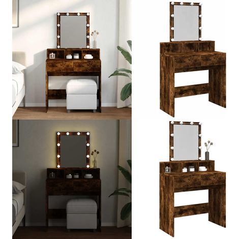 Schminktisch mit LED-Beleuchtung Räuchereiche 80x41x144,5 cm - Schminktisch - Kosmetiktresore - Schreibtisch - Badezimmermöbel - LED Beleuchtung - Home & Living (1/5)