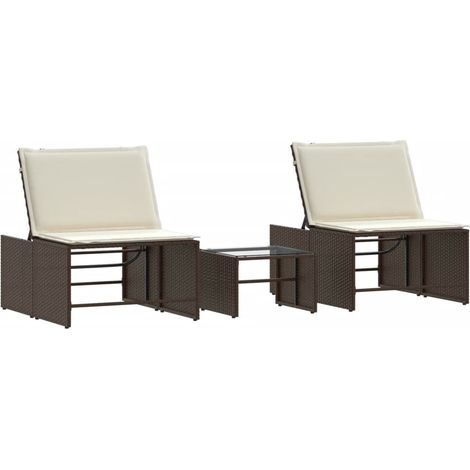 Chaises longue,Bain de soleil,Transats 2 pièces avec table en résine tressée marron CFW67704 (1/5)