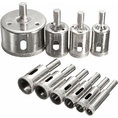 Lot de 10 forets diamantés pour scie-cloche - 3 à 50 mm - Pour céramique, verre, porcelaine, marbre, granit(3/4/5/6/8/10/12/18/20/22/25/50mm) (1/5)