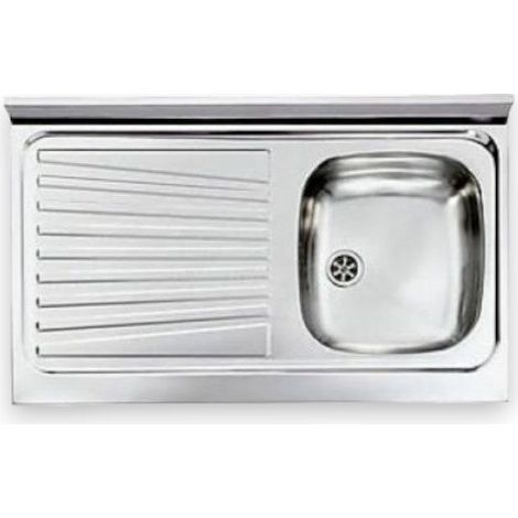 Lavello lavandino cucina con vasca appoggio e gocciolatoio a sinistra in acciaio - 90x50 cm