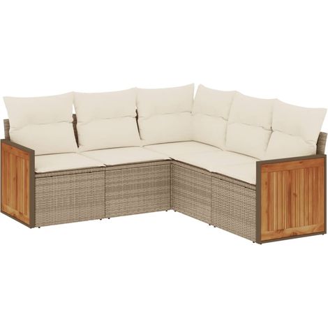 Set Divano da Giardino 5 pz con Cuscini Beige in Polyrattan vidaXL (1/5)