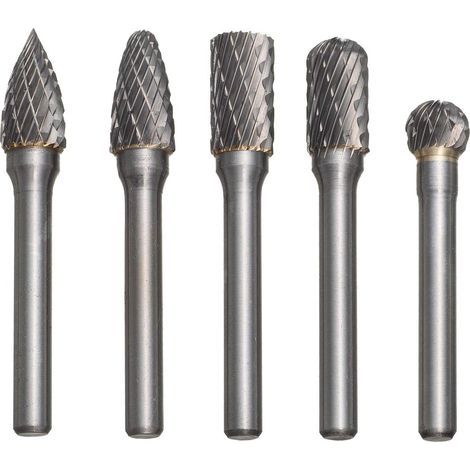 Set of 5 10mm Tungsten Carbide Rotary Head Router Bits with 6mm Shank for Metal, Steel, Marble, Jade, Bone, and Wood Carving (1/4)