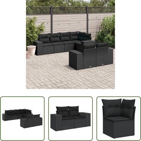 vidaXL Canapé en résine - Salon de jardin 7 pcs avec coussins noir résine tressée (1/5)