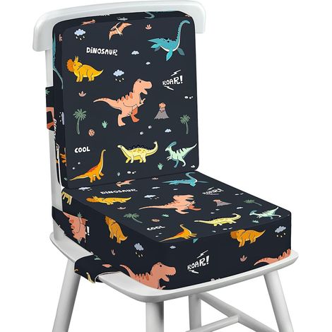 Rehausseur Chaise Enfant avec Dossier et Sangles de Sécurité Réglables en 3 points, Portable Lavable Antidérapant Coussin Rehausseur De Chaise Bebe Enfant - Dinosaure (1/5)