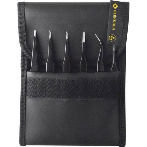 BERNSTEIN Tools for Electronics 5-060 Kit pinzette SMD 6 parti Molto acuminate, Punte curve, Molto acuminate, Piatte-to