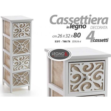 Mehrzweckkommode Badezimmer Küche 4 Holzschubladen cm 26 x 32 x 80 h