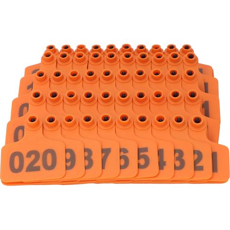 Boucles d'oreilles épaisses pour animaux, numérotées de 01 à 100, identification facile, en plastique, pour bovins, chèvres et porcs, orange avec étiquette pour vache. (1/5)