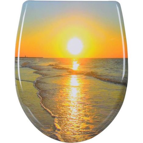WOLTU Abattant de toilette en duroplast avec charnière, Couvercle de WC, fixation rapide, antibactérienne, 45, 5x37, 1cm, Lever du soleil